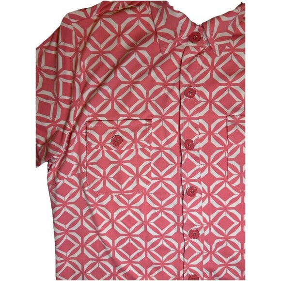 Lulu B Button Down 1/2 Sleeve Blouse Women's Size Medium Pink Pattern Buttons - Picture 3 of 7